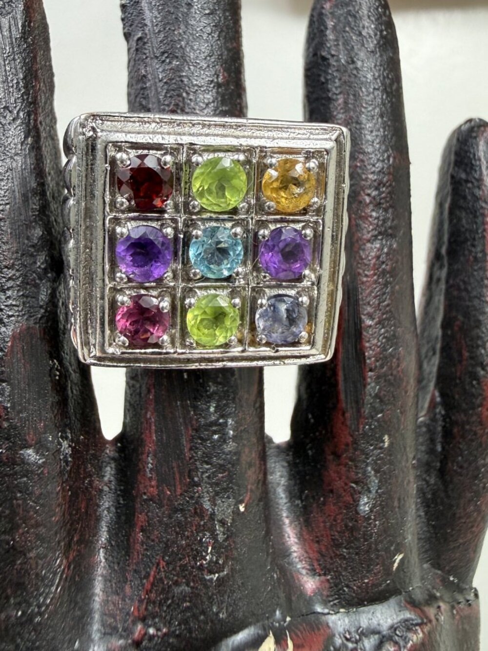 Karis Stainless Steel w/ Multi-Gemstone Silver Tone Ring Size 10.5 - Picture 11 of 12